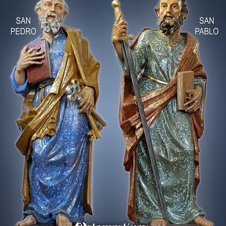 San Pedro y San Pablo especiales Figuras especiales de 2 metros de altura Para retablo Policromía estofada superior